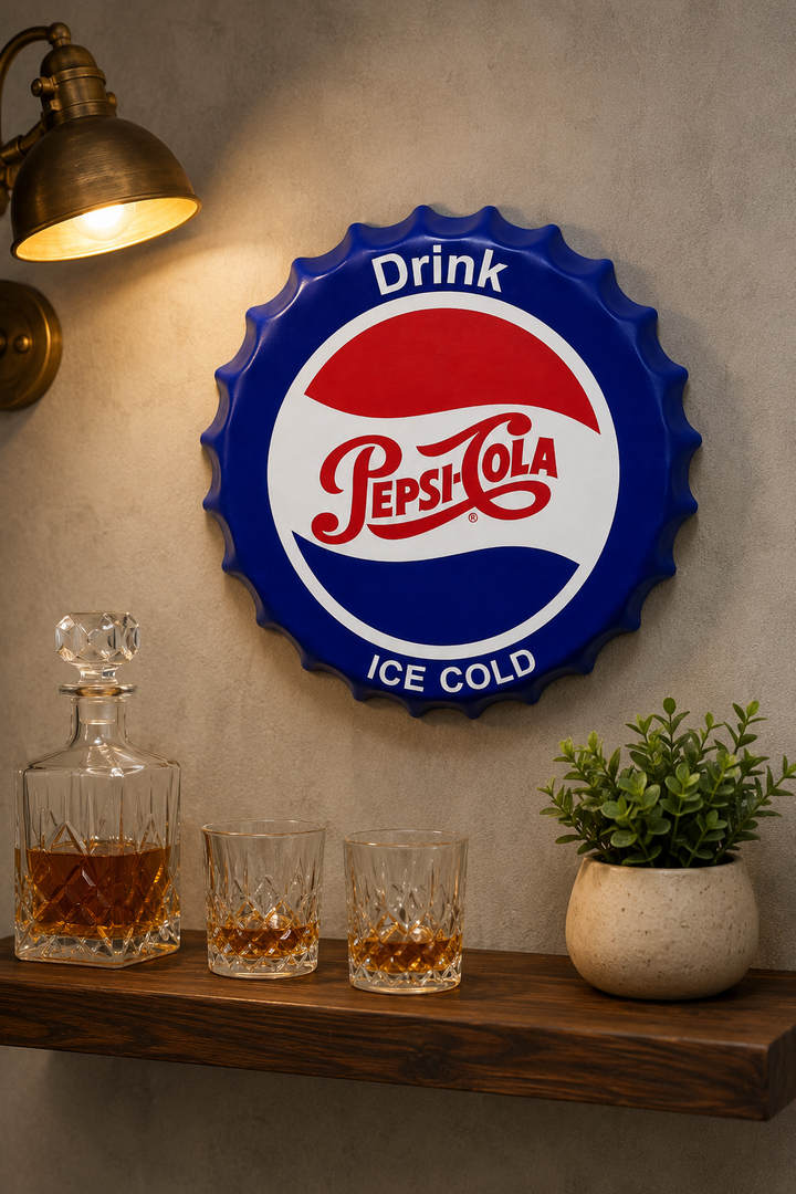 Pepsi Blue Metal Bottle Cap Wall Decor