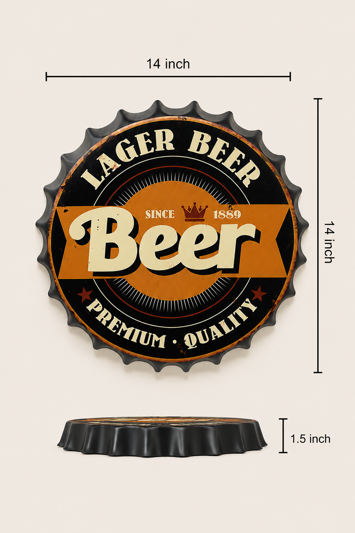 Lager Beer Metal Bottle Cap Wall Decor