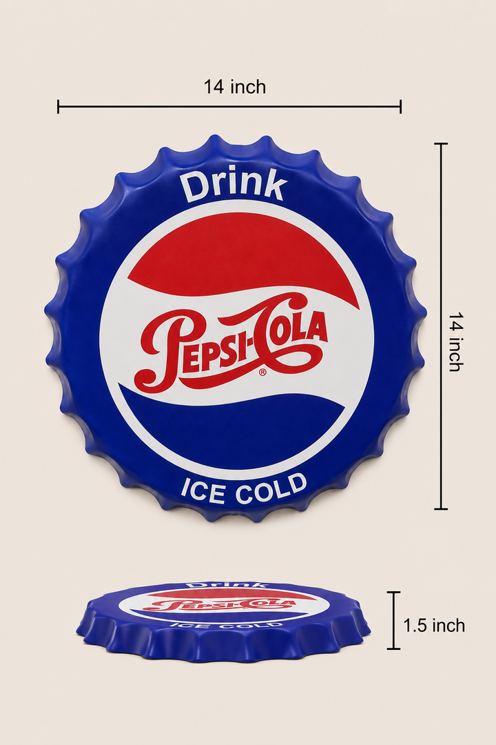 Pepsi Blue Metal Bottle Cap Wall Decor