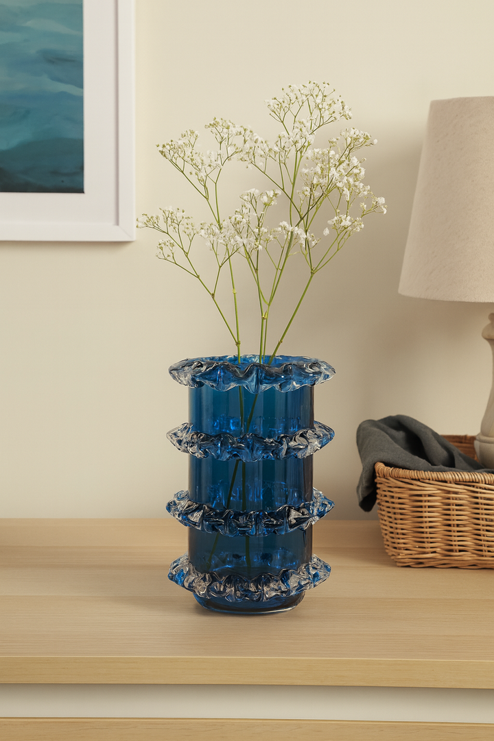 Celestine Ripple Glass Vase