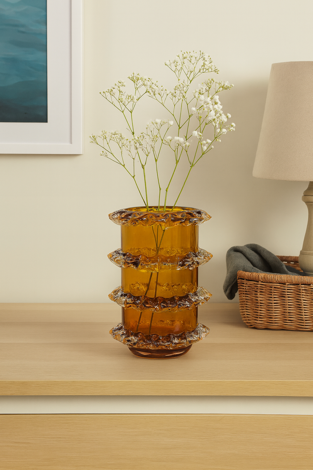 Celestine Ripple Glass Vase