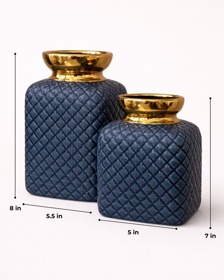Regal Lattice Blue Vase Set