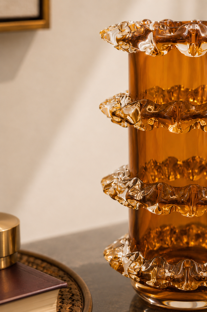 Celestine Ripple Glass Vase - Amber
