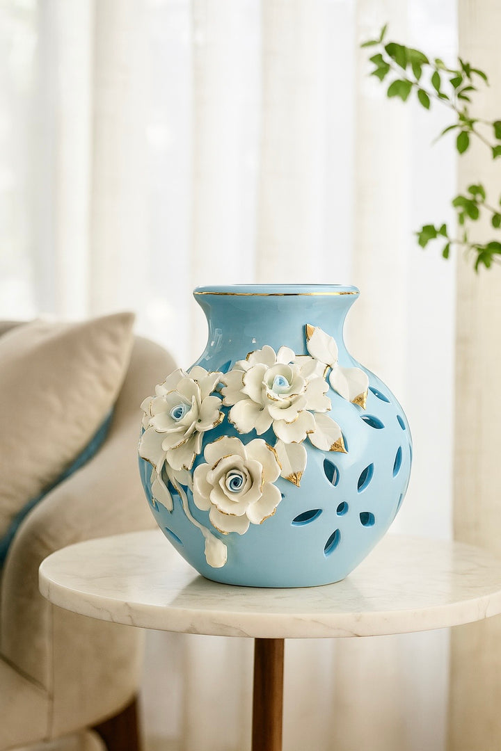 Azure Bloom Ceramic Vase