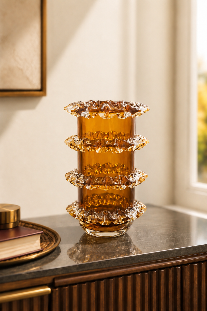 Celestine Ripple Glass Vase - Amber
