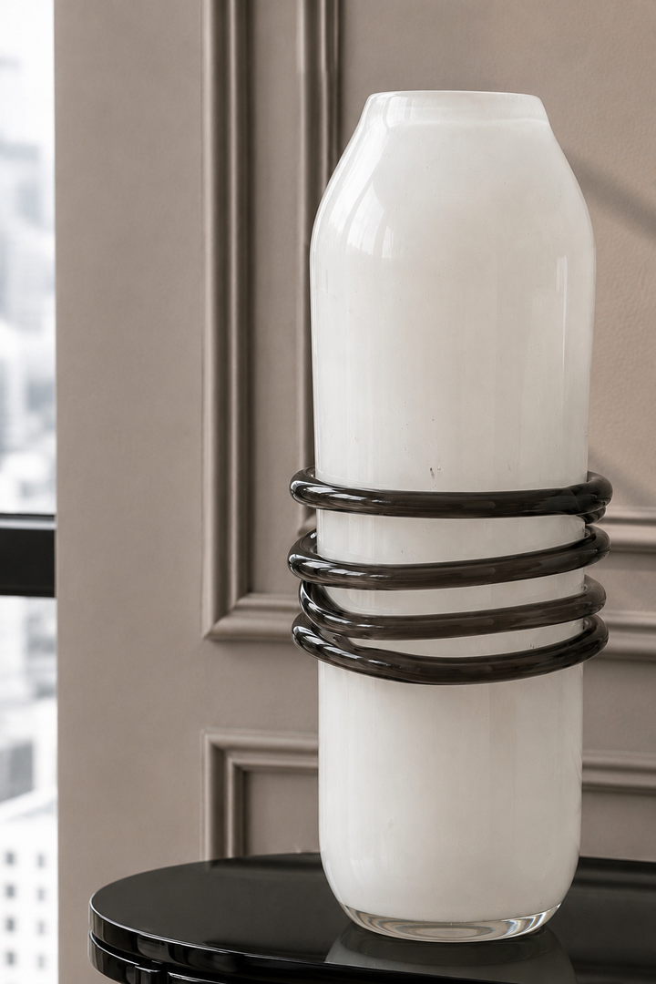 Blush Orbit Glass Vase Set - White &amp; Smoky Black