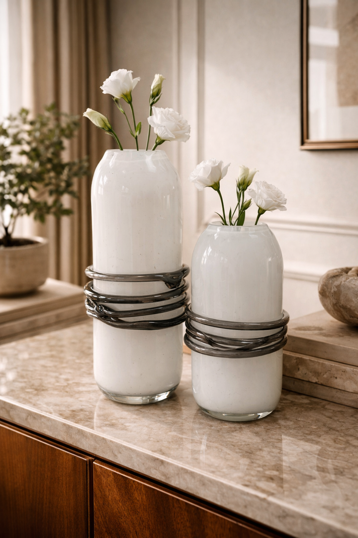 Blush Orbit Glass Vase Set