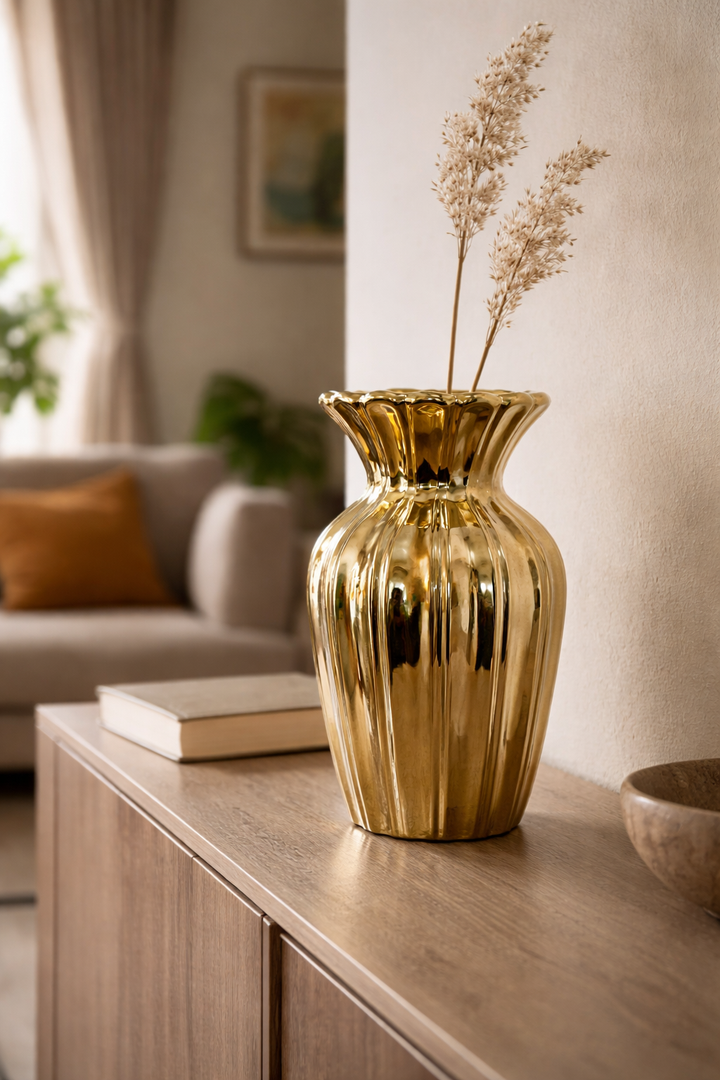 Elysia Gold Fluted Ceramic Vase