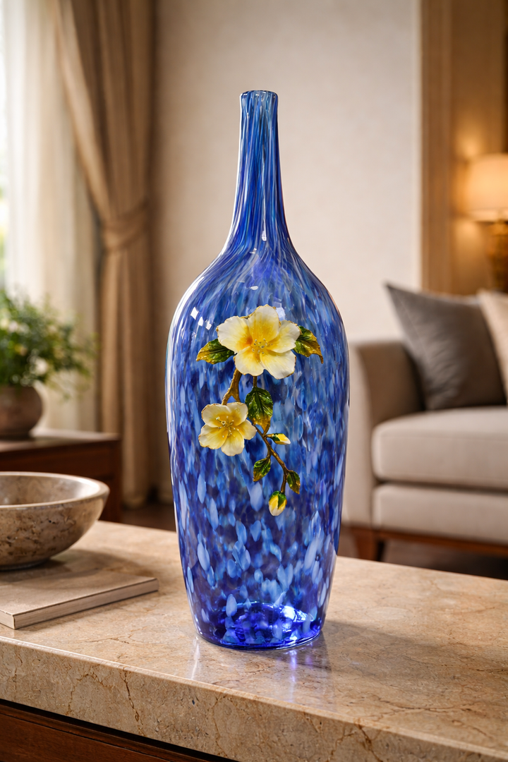 Azure Bloom Handblown Glass Vase