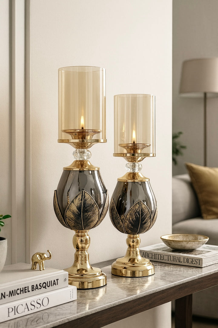 Noir Leaf Candle Holder Set