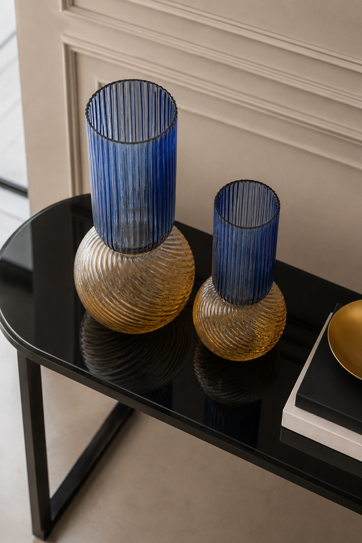 Novelle Swirl Vase Set - Blue &amp; Amber