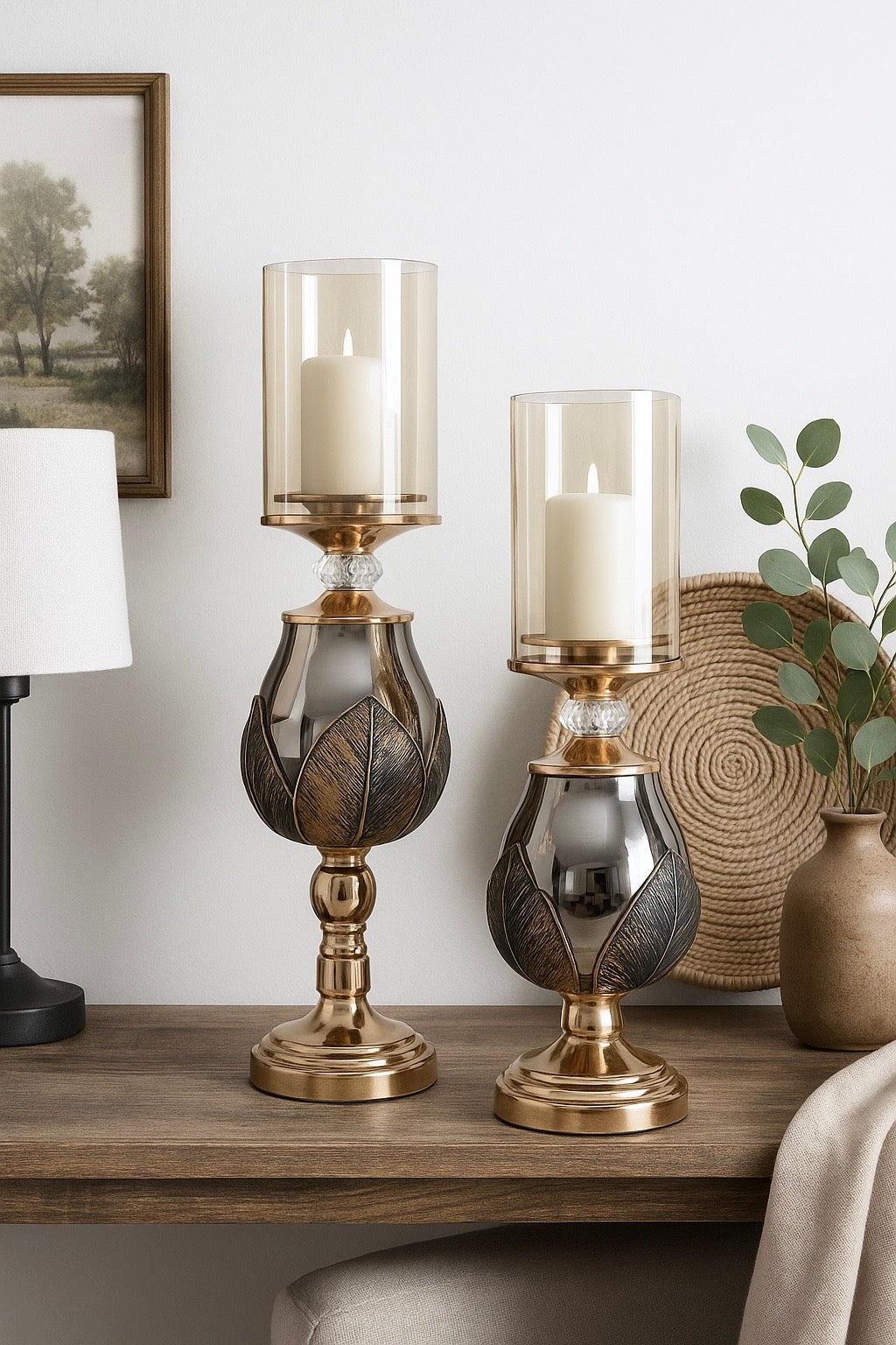 Noir Leaf Candle Holder Set