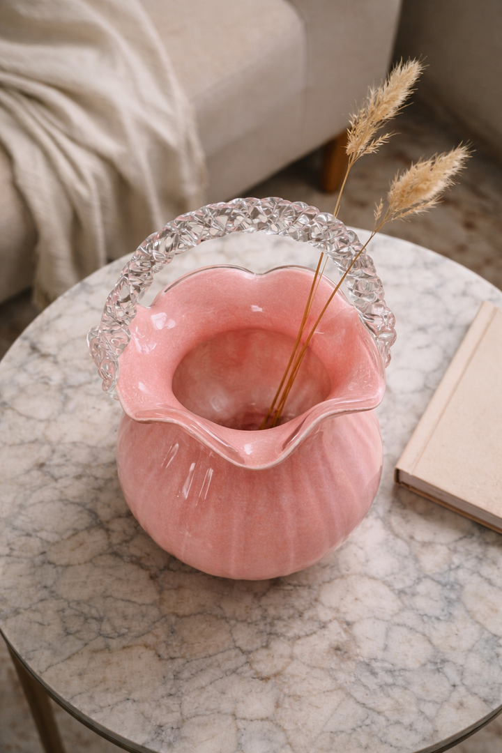 Rosella Bloom Glass Basket Vase