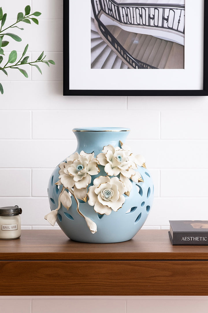 Azure Bloom Ceramic Vase