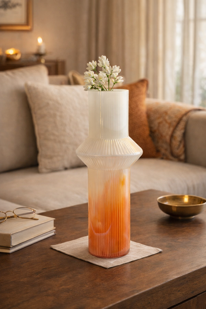 Coral Frost Ribbed Vase