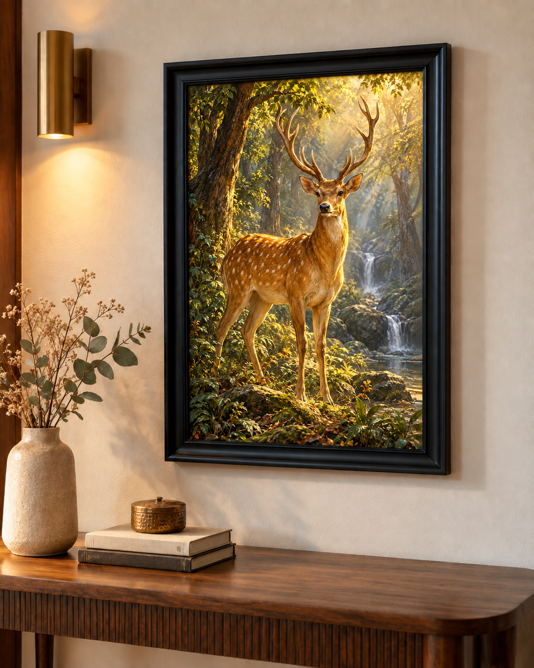 Golden Deer in Forest Wall Art