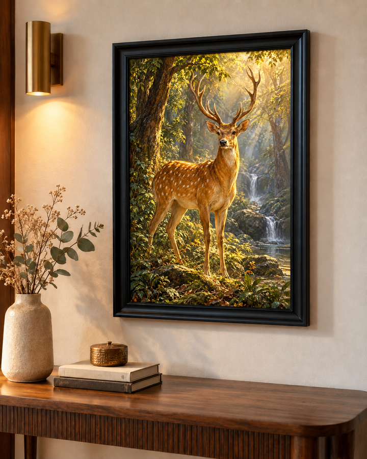 Golden Deer in Forest Wall Art