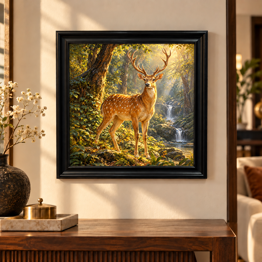 Golden Deer in Forest Wall Art