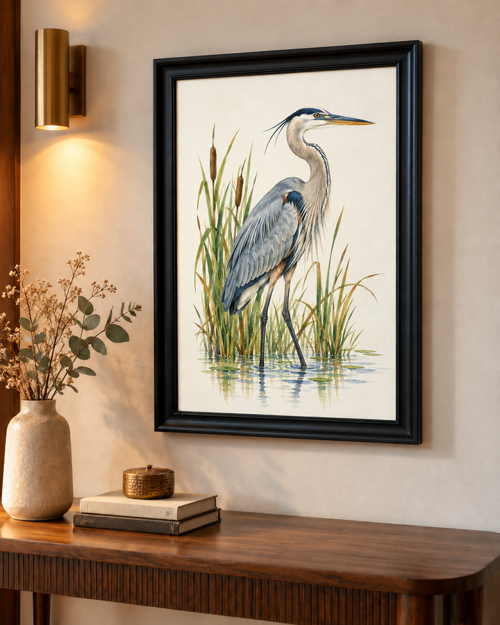 Great Blue Heron Wading Wall Art