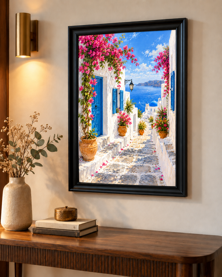 Greek Island Whitewashed Alley Wall Art