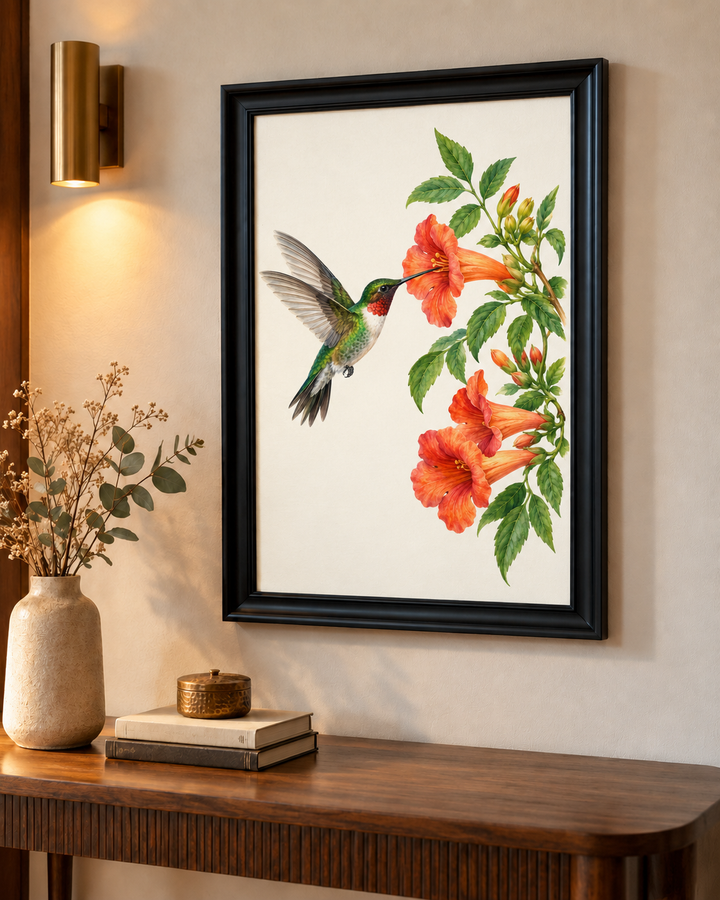 Hummingbird and Trumpet Flower Wall Art
