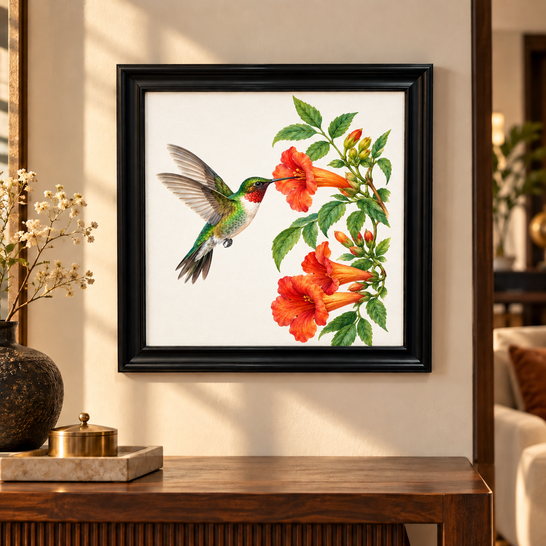 Hummingbird and Trumpet Flower Wall Art