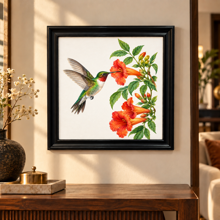 Hummingbird and Trumpet Flower Wall Art