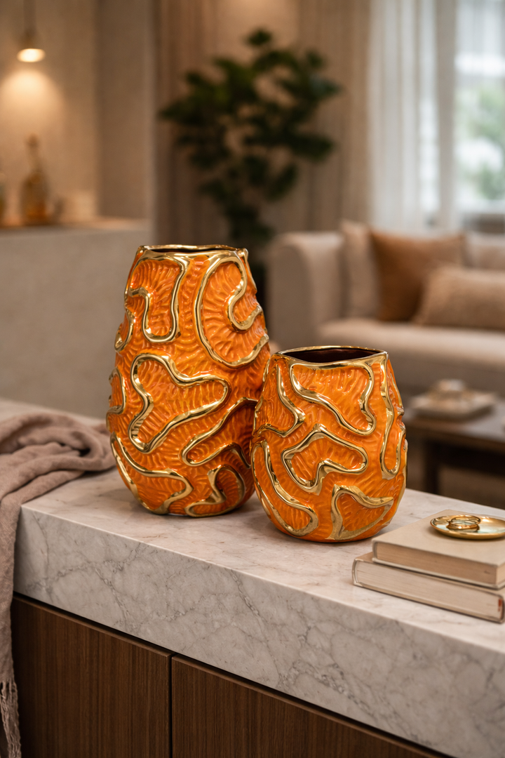 Amber Swirl Vase Set