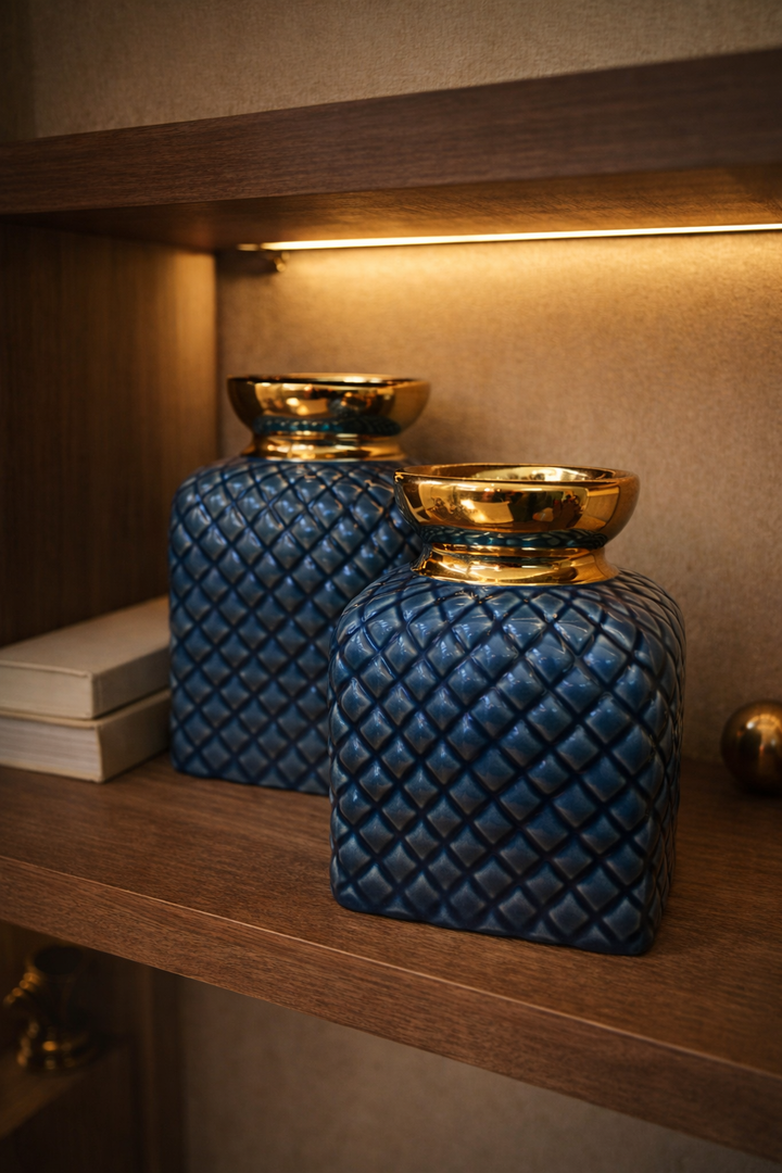 Regal Lattice Blue Vase Set
