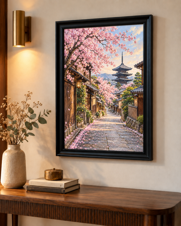 Kyoto Street with Cherry Blossoms Wall Art