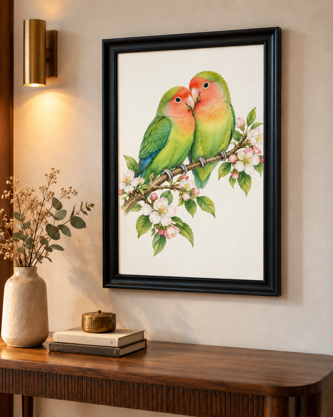 Pair of Lovebirds on a Branch Wall Art
