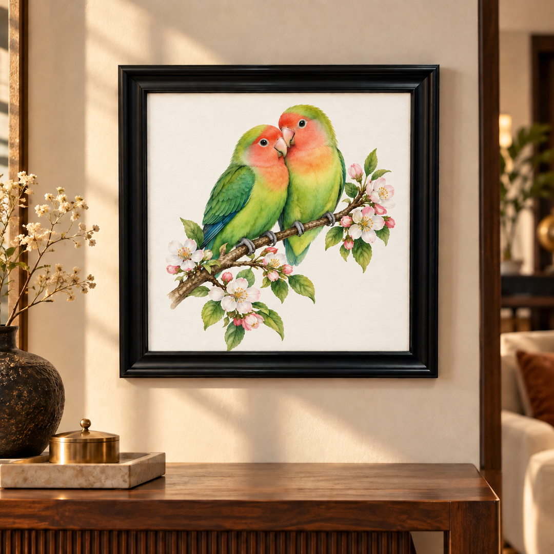 Pair of Lovebirds on a Branch Wall Art