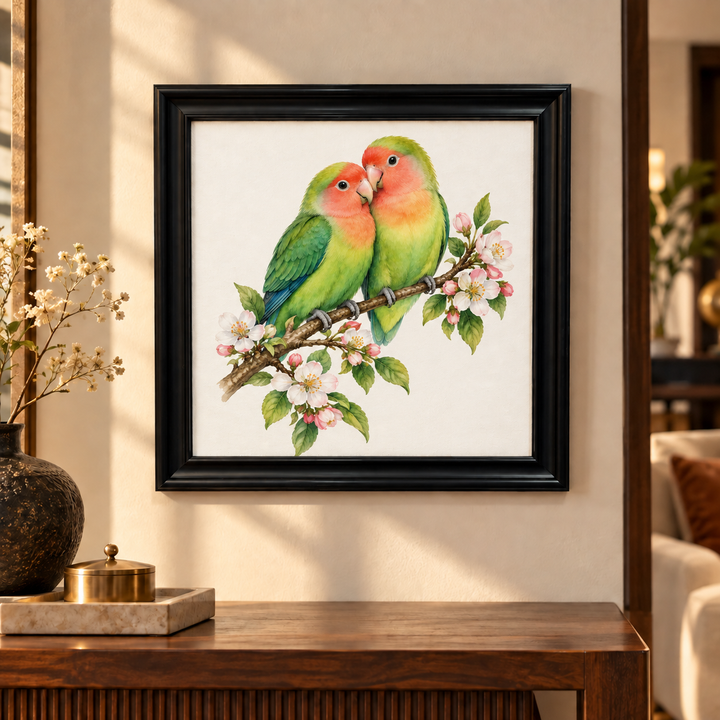 Pair of Lovebirds on a Branch Wall Art