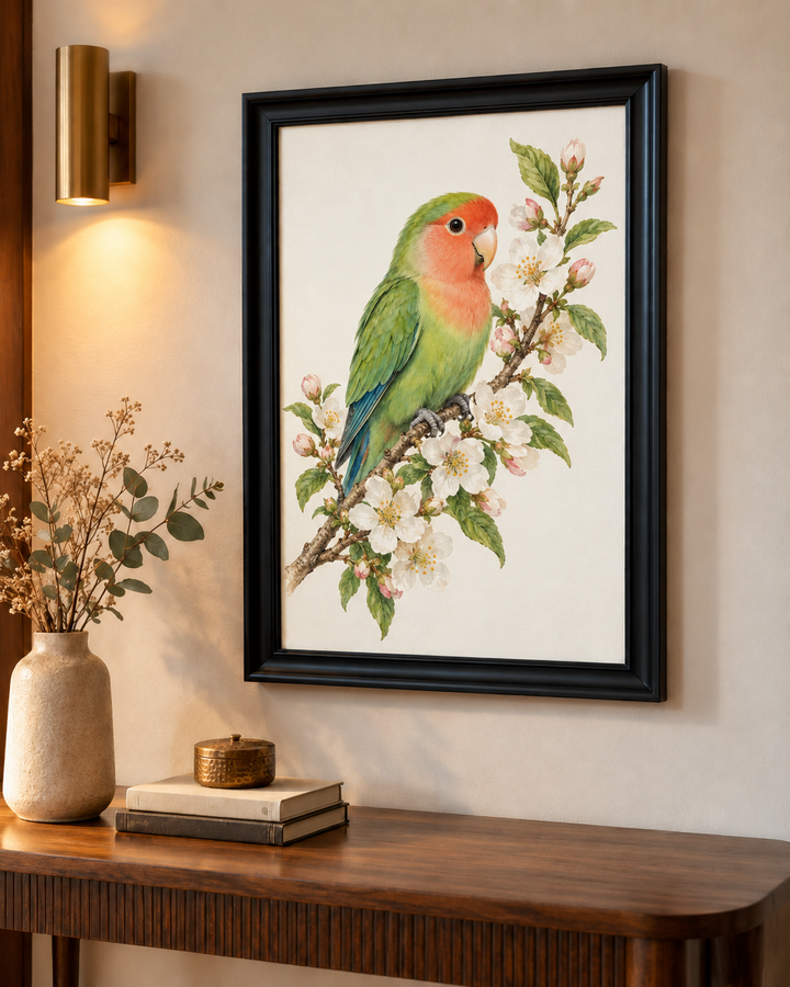Peach-Faced Lovebird with Blossoms Wall Art