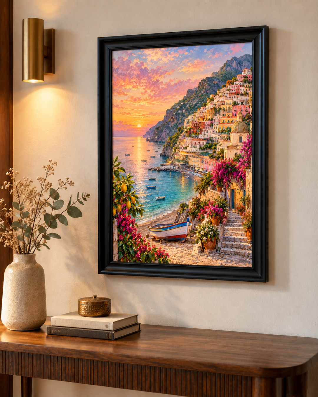 Positano Cliffside Sunset Wall Art
