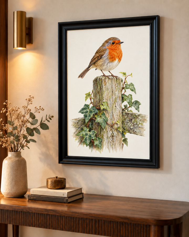 Robin on a Garden Fence Wall Art
