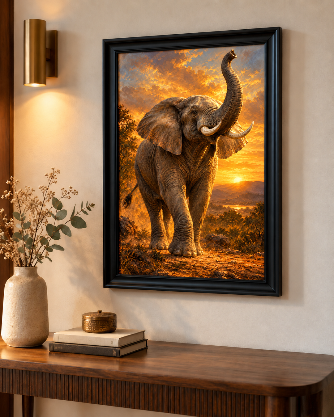 Single Majestic Elephant Trunk Raised Wall Art