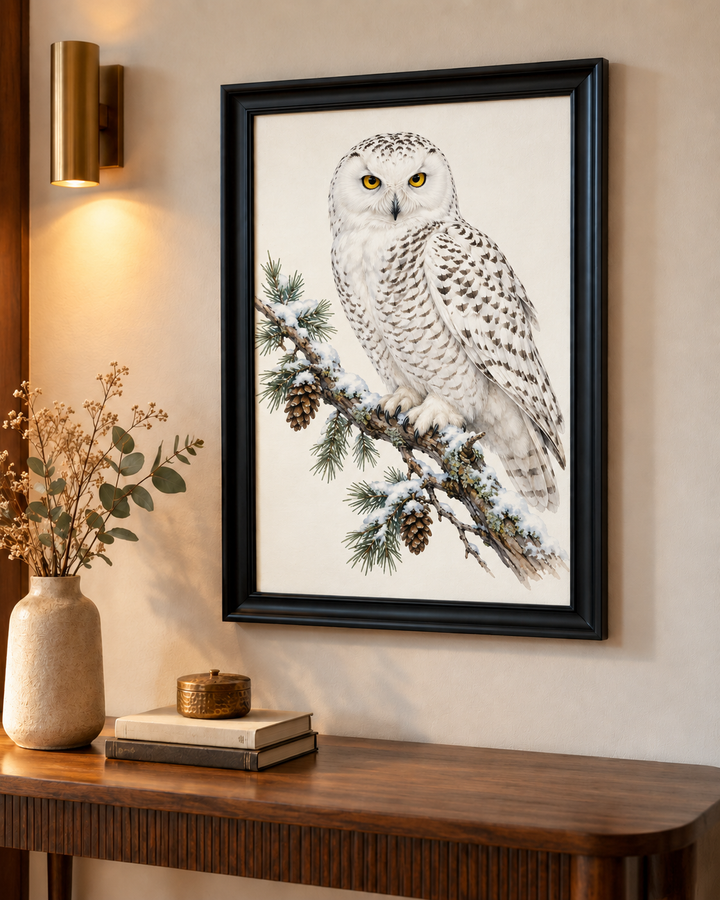 Snowy Owl on a Branch Wall Art