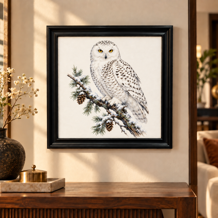 Snowy Owl on a Branch Wall Art
