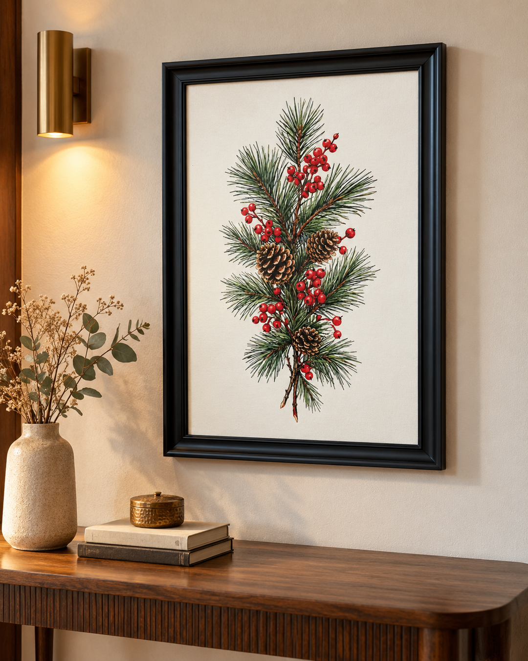Winter Pine &amp; Berry Sprig Wall Art