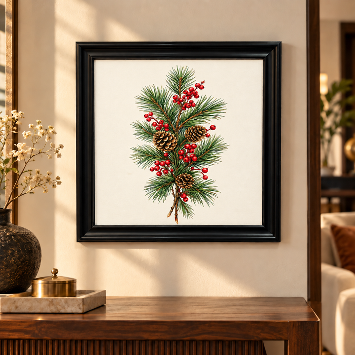 Winter Pine &amp; Berry Sprig Wall Art