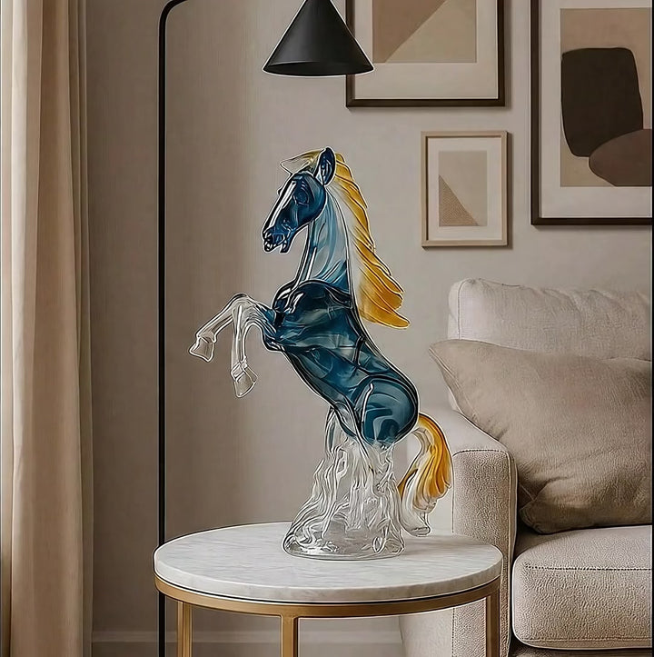 Cinematic product video of Celestial Grace Stallion, an artisan glass horse sculpture for luxury interiors.